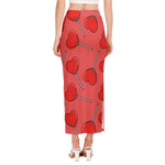 Red Heart Lollipop Pattern Print Side Slit Maxi Skirt