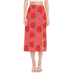 Red Heart Lollipop Pattern Print Side Slit Midi Skirt