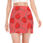 Red Heart Lollipop Pattern Print Side Slit Mini Skirt