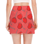 Red Heart Lollipop Pattern Print Side Slit Mini Skirt