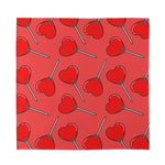 Red Heart Lollipop Pattern Print Silk Bandana