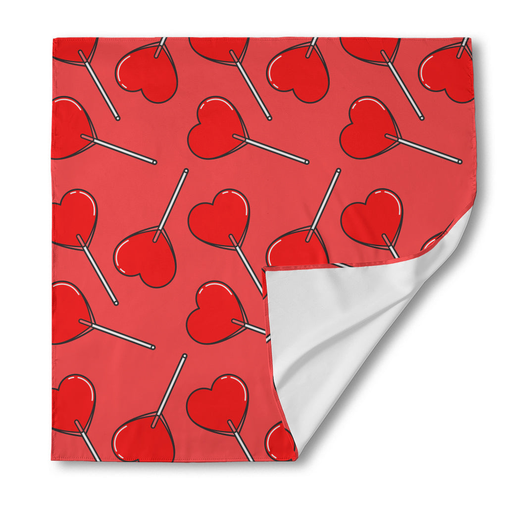 Red Heart Lollipop Pattern Print Silk Bandana