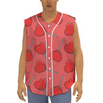 Red Heart Lollipop Pattern Print Sleeveless Baseball Jersey