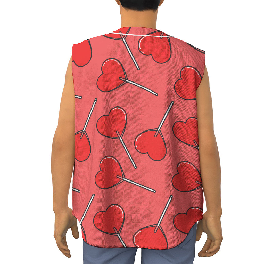 Red Heart Lollipop Pattern Print Sleeveless Baseball Jersey