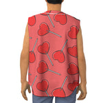 Red Heart Lollipop Pattern Print Sleeveless Baseball Jersey