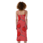 Red Heart Lollipop Pattern Print Slim Fit Midi Cami Dress