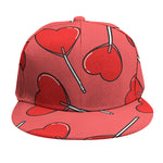 Red Heart Lollipop Pattern Print Snapback Cap