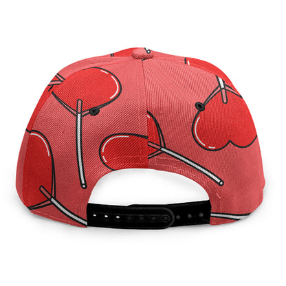 Red Heart Lollipop Pattern Print Snapback Cap
