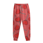 Red Heart Lollipop Pattern Print Sweatpants