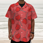Red Heart Lollipop Pattern Print Textured Short Sleeve Shirt