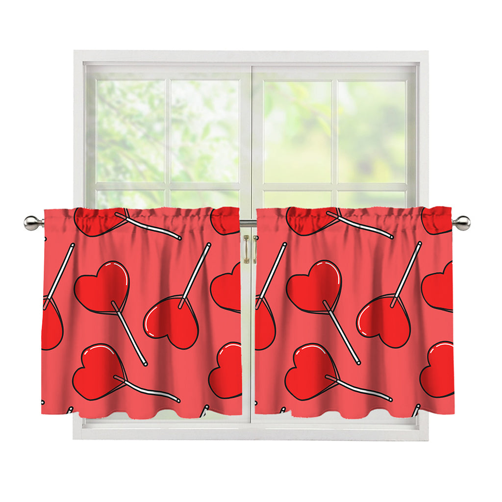 Red Heart Lollipop Pattern Print Tier Curtains