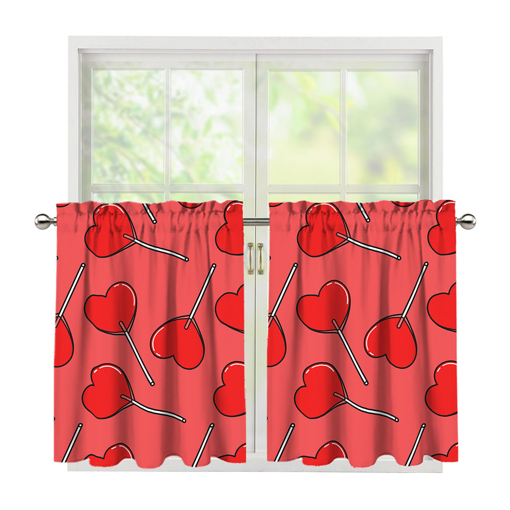 Red Heart Lollipop Pattern Print Tier Curtains