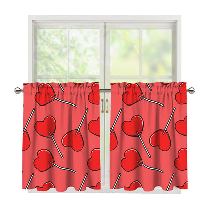 Red Heart Lollipop Pattern Print Tier Curtains