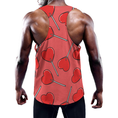 Red Heart Lollipop Pattern Print Training Tank Top