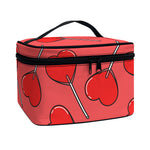 Red Heart Lollipop Pattern Print Travel Makeup Bag