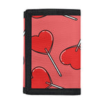 Red Heart Lollipop Pattern Print Trifold Wallet