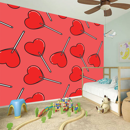Red Heart Lollipop Pattern Print Wall Sticker