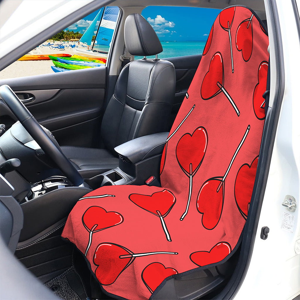 Red Heart Lollipop Pattern Print Waterproof Car Seat Cover