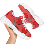 Red Heart Lollipop Pattern Print White Chunky Shoes