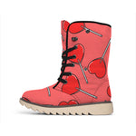 Red Heart Lollipop Pattern Print Winter Boots