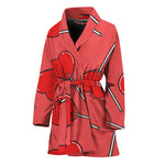 Red Heart Lollipop Pattern Print Women's Bathrobe