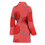 Red Heart Lollipop Pattern Print Women's Bathrobe