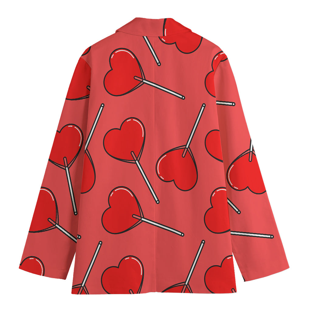 Red Heart Lollipop Pattern Print Women's Blazer