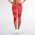 Red Heart Lollipop Pattern Print Women's Capri Leggings