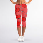 Red Heart Lollipop Pattern Print Women's Capri Leggings