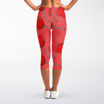 Red Heart Lollipop Pattern Print Women's Capri Leggings