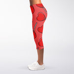 Red Heart Lollipop Pattern Print Women's Capri Leggings