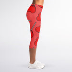 Red Heart Lollipop Pattern Print Women's Capri Leggings