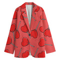 Red Heart Lollipop Pattern Print Women's Cotton Blazer