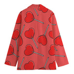 Red Heart Lollipop Pattern Print Women's Cotton Blazer