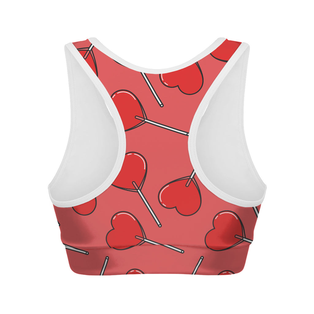 Red Heart Lollipop Pattern Print Women's Sports Bra