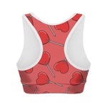 Red Heart Lollipop Pattern Print Women's Sports Bra