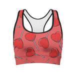 Red Heart Lollipop Pattern Print Women's Sports Bra