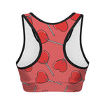 Red Heart Lollipop Pattern Print Women's Sports Bra