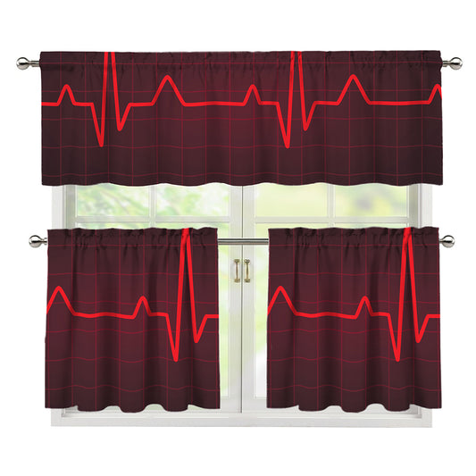 Red Heartbeat Print 3 Piece Kitchen Curtains