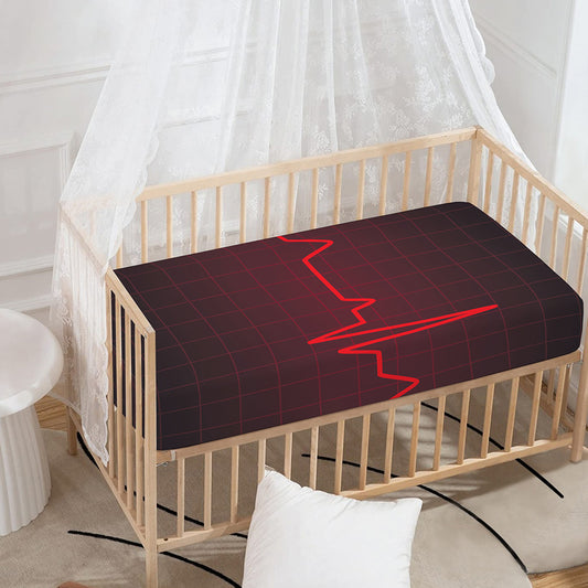 Red Heartbeat Print Baby Crib Sheet