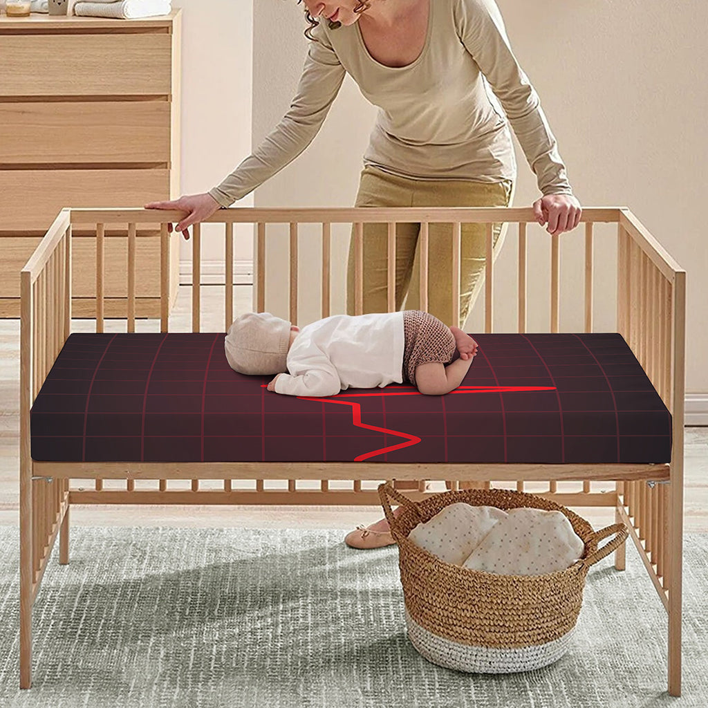 Red Heartbeat Print Baby Crib Sheet