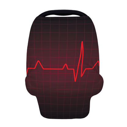 Red Heartbeat Print Baby Seat Cover