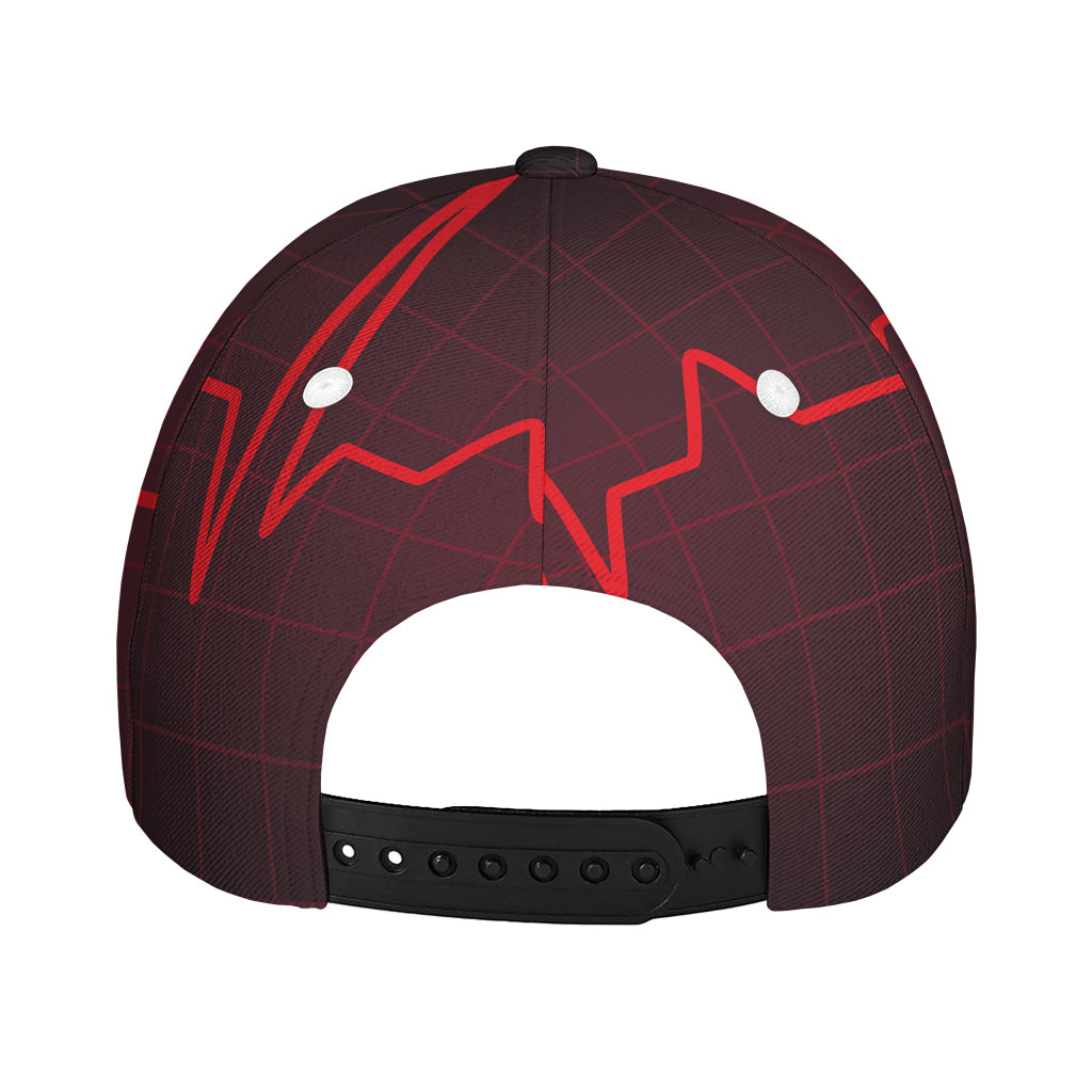 Red Heartbeat Print Baseball Cap