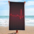 Red Heartbeat Print Beach Towel