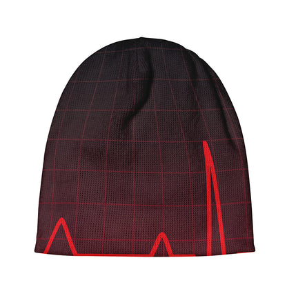 Red Heartbeat Print Beanie