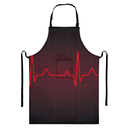 Red Heartbeat Print Bib Apron With Pocket