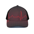 Red Heartbeat Print Black Mesh Trucker Hat