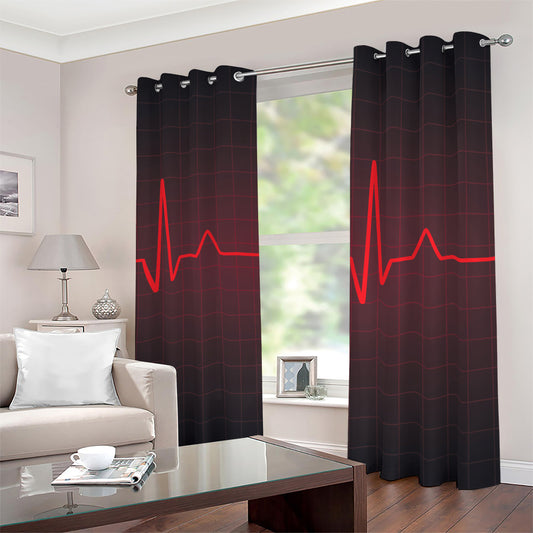 Red Heartbeat Print Blackout Grommet Curtains