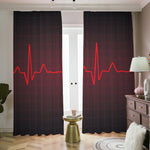 Red Heartbeat Print Blackout Pencil Pleat Curtains