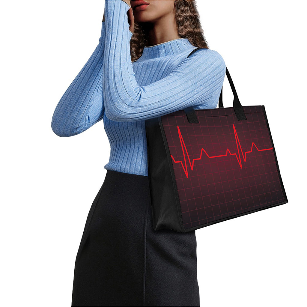 Red Heartbeat Print Canvas Tote Bag